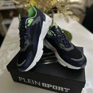 Plein Sport PS Runner Sneakers Navy Neon Green Size 10.5 / EU 46 Luxury Designer